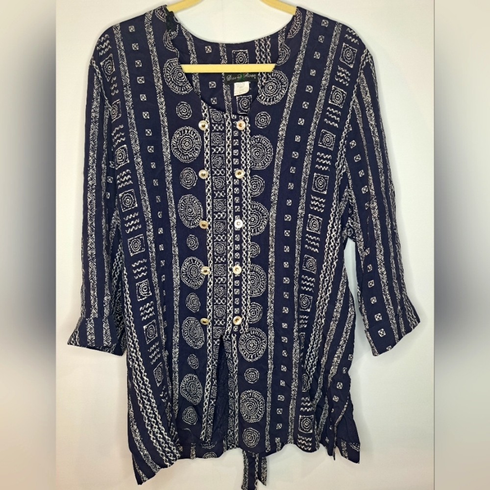 David Rose Vintage Button Down Long Sleeve Black White Paisley Pattern 16W Shirt